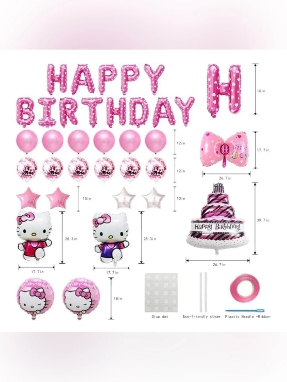 Hello Kitty Pink Birthday Balloons Banner Party Supplies Decorations NWT